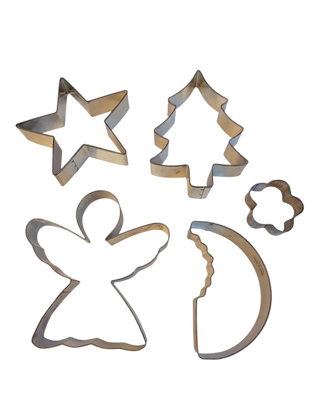 (5) Metal Cookie Cutter Lot Angel Xmas Tree Star Moon